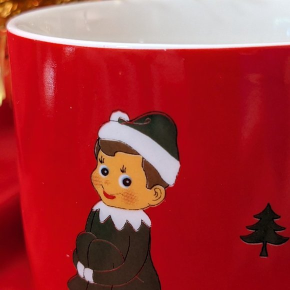 Kringles Kitchen Large Brightly Colored Red Mug With Green Pixie - Picture 2 of 6